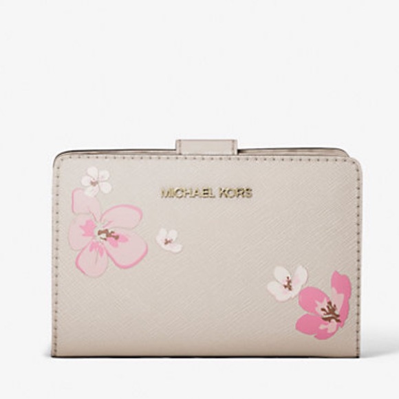 Michael Kors Jet Set Md Floral Embellished Signature Logo Bi-Fold Wallet ZP CN - Picture 4 of 16